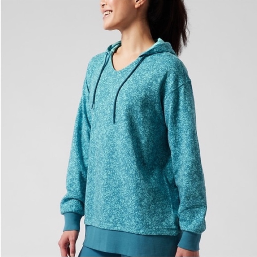 Athleta Sundown Alliance Hoodie Sweatshirt Small Flower Blue Texture Borealis